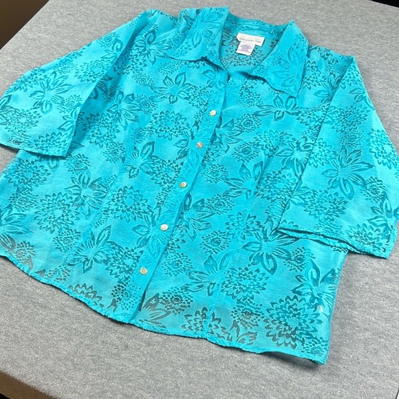 Vtg Susan Graver Women’s Size 1X Linen Blend Semi Sheer Blouse Top Boho Cottage - Picture 4 of 11